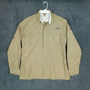 Eddie Bauer Sport Shop Shirt Mens Large Beige Check Long Sleeve Button Up Hiking